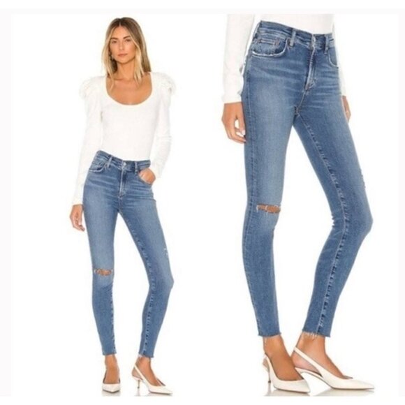 Agolde Sophie raw hems distressed highise skinny jeans, Size 27 - Picture 1 of 6